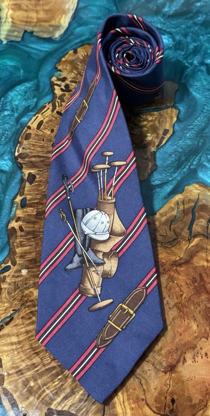 Vintage Polo Sport Ralph Lauren Tie Mens Golf Club Bag Graphic Silk USA Handmade